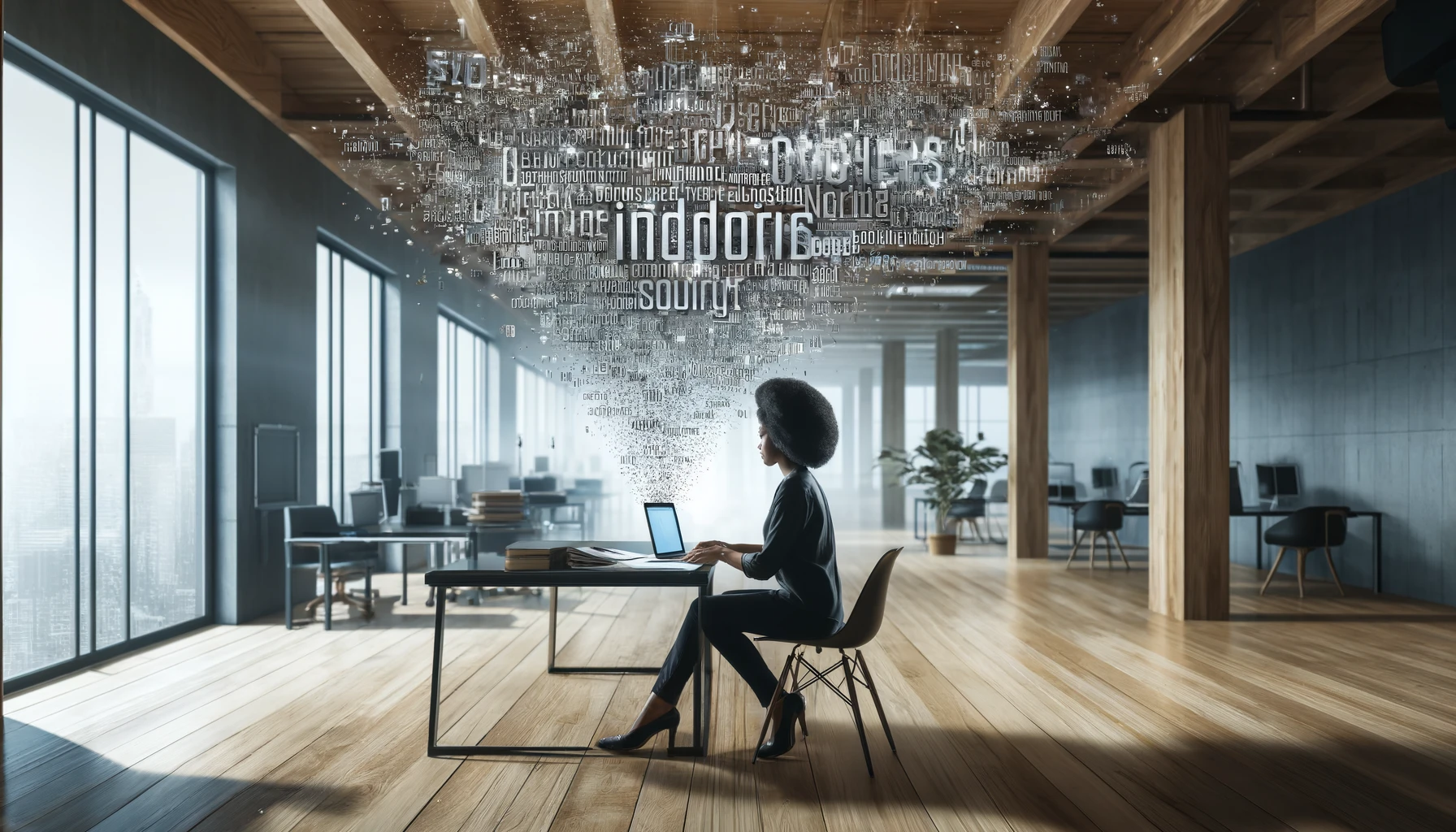 Profissional indexando documentos em um notebook em escritório com boa iluminação natural
